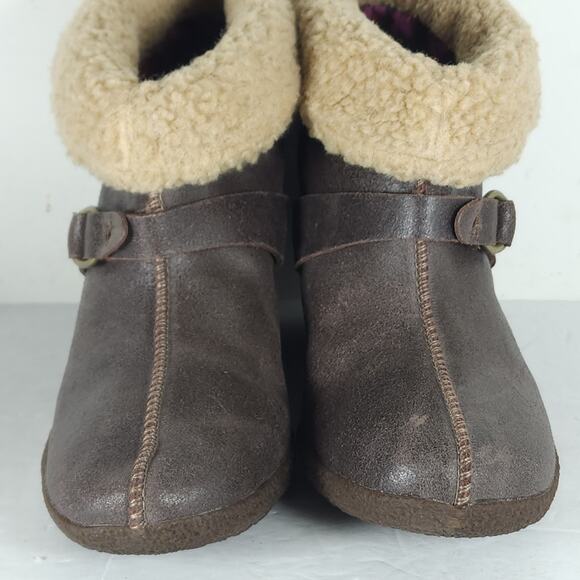 Timberland Women’s Bayden US9,5 Brown Leather Wedge Ankle Shearling Boots Bootie - Picture 4 of 16